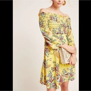 FARM Rio Yellow Floral Off-Shoulder Mini Dress